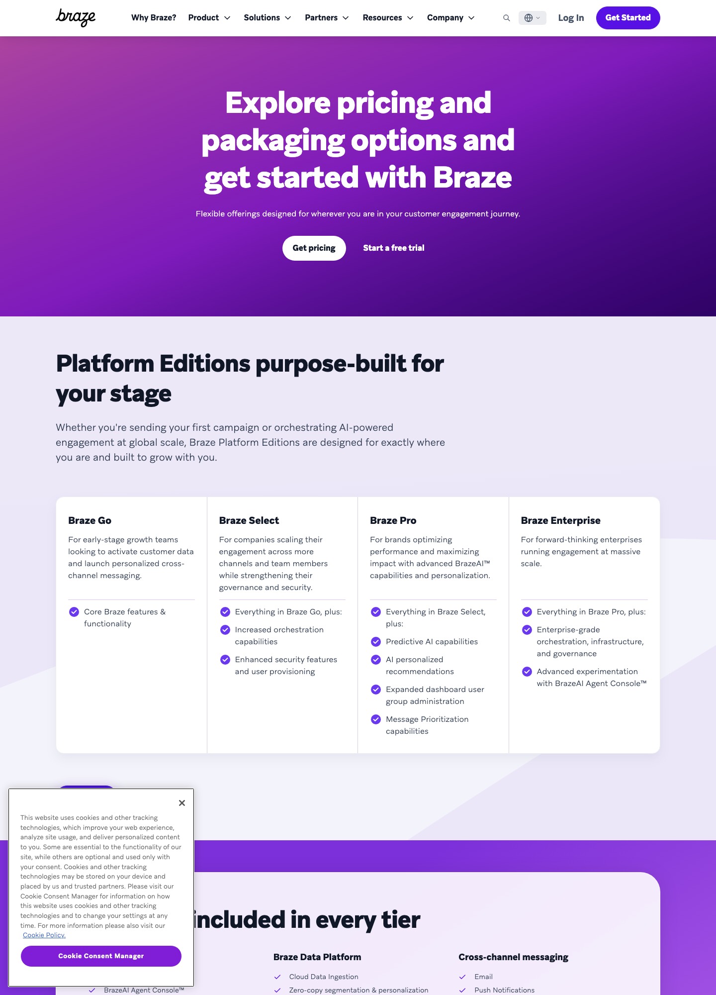 Braze pricing page, captured Oct 2026